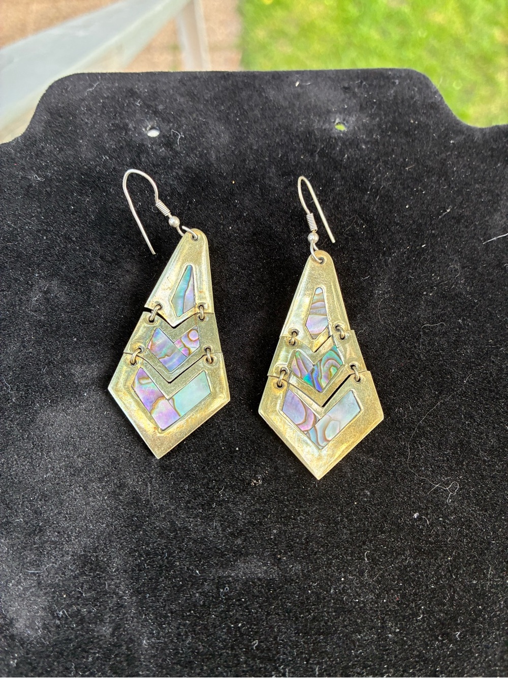 Alpaca Silver Mother of Pearl Inlay Dangle Earrings